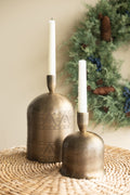 Set of Two Antique Brass Bell Taper Candle Holders