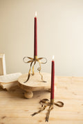 Set of Two Antique Brass Bow Taper Candle Holders