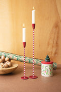 Set of Two Red and White Candy Cane Taper Candle Holders