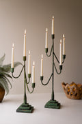 Set of Two Taper Candelabras - Green Patina