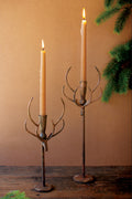 Set of Two Forged Rustic Brass Deer Candle Holders