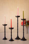 Set of Four Cast Alumunum Taper Candle Holders - Flowers