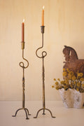 Set of Two Antique Brass Taper Candle Holders - Loops