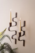 Set of Two Wavy Metal Taper Candle Wall Sconces