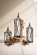 Set of Three Metal Lanterns with Glass Inserts
