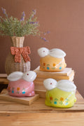 Set of Three Hand Painted Glass Bunnies