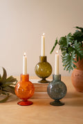 Set of Three Glass Ball Taper Candle Holders - One Each Color
