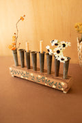 Eight Metal Bud Vases with Painted Wooden Base