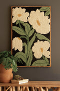 Wood Framed Hand-Hooked Art - White Flowers