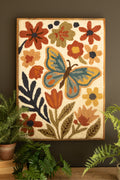 Wood Framed Hand-Hooked Flowers & Butterfly