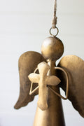 Antique Brass Angel Door Hanger Holding A Cross