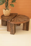 Set of Two Reclaimed Wood Round Coffee Tables