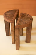 Set of Two Reclaimed Wood Round Side Tables