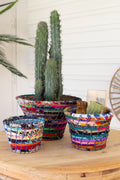 Set of Three Multi Color Coiled Kantha Bowls