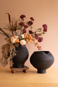 Set of Two Black Clay Vases with Crackle Detail