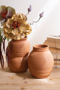 Set of Two Terracotta Vases with Crackle Detail