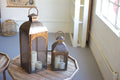 Set of Two Antique Bronze Lanterns with Wire Screen