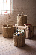 Set of 3 Round Braided Seagrass Storage Baskets with Handles