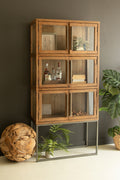 Recycled Pine Cabinet with Glass Doors and Iron Frame - 34X15X71"T