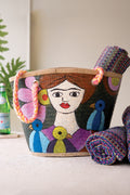 Hand-Painted Seagrass Bag - Girl with Blue Birds