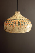 Spun Bamboo Pendant Light with Capiz Shell Detail #3