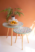 Set of Two Wooden Accent Tables with Capiz Shell Detail #1