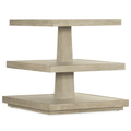 Cascade 3-Tier Square End Table - Taupe Burlap & Oak Finish