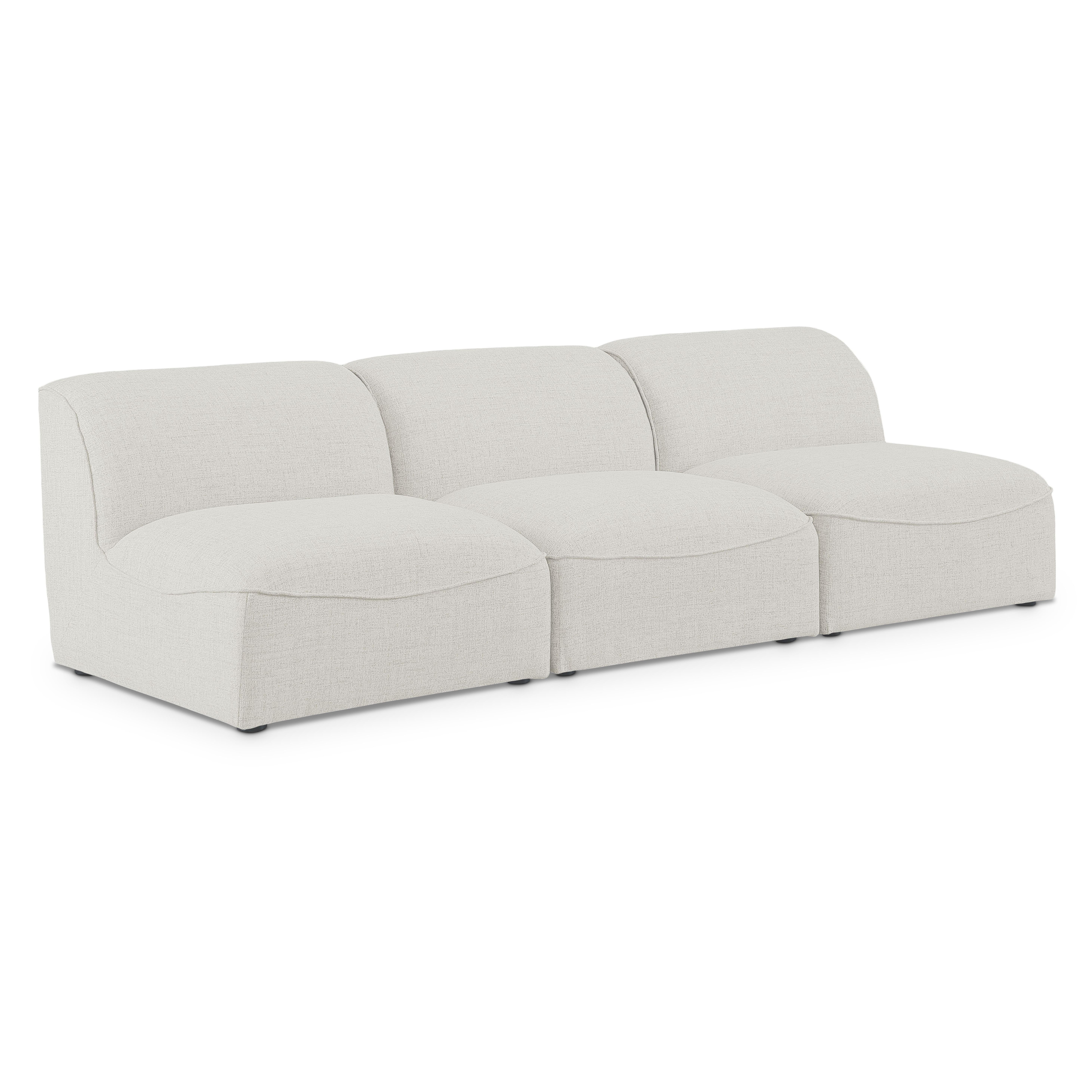 Mafalda 99" Linen Textured Fabric Upholstered 3pc. Armless Modular Sofa