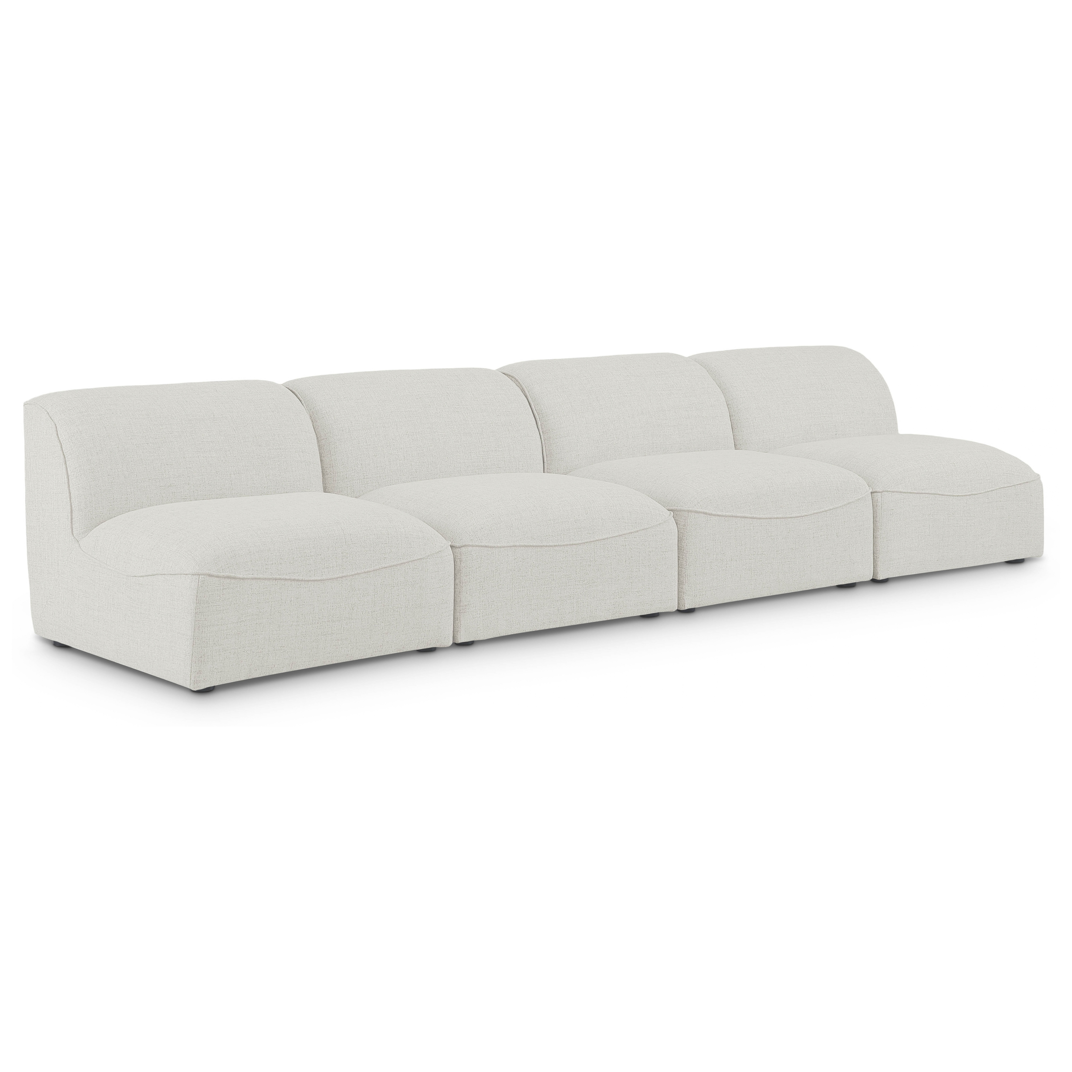 Mafalda 132" Linen Textured Fabric Upholstered 4pc. Armless Modular Sofa