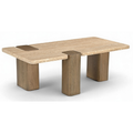 Piper Natural Genuine Travertine and Oak Wood Coffee Table