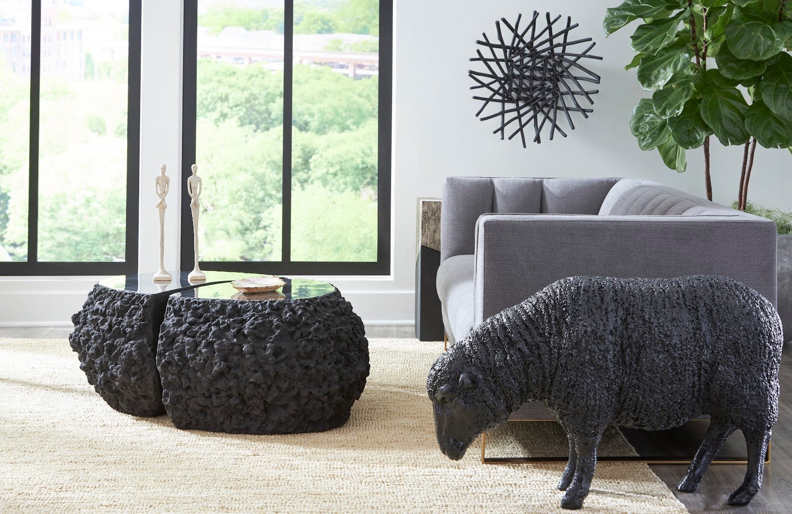 Sheep Sculpture – Life-Sized Black Sheep Resin Décor Accent