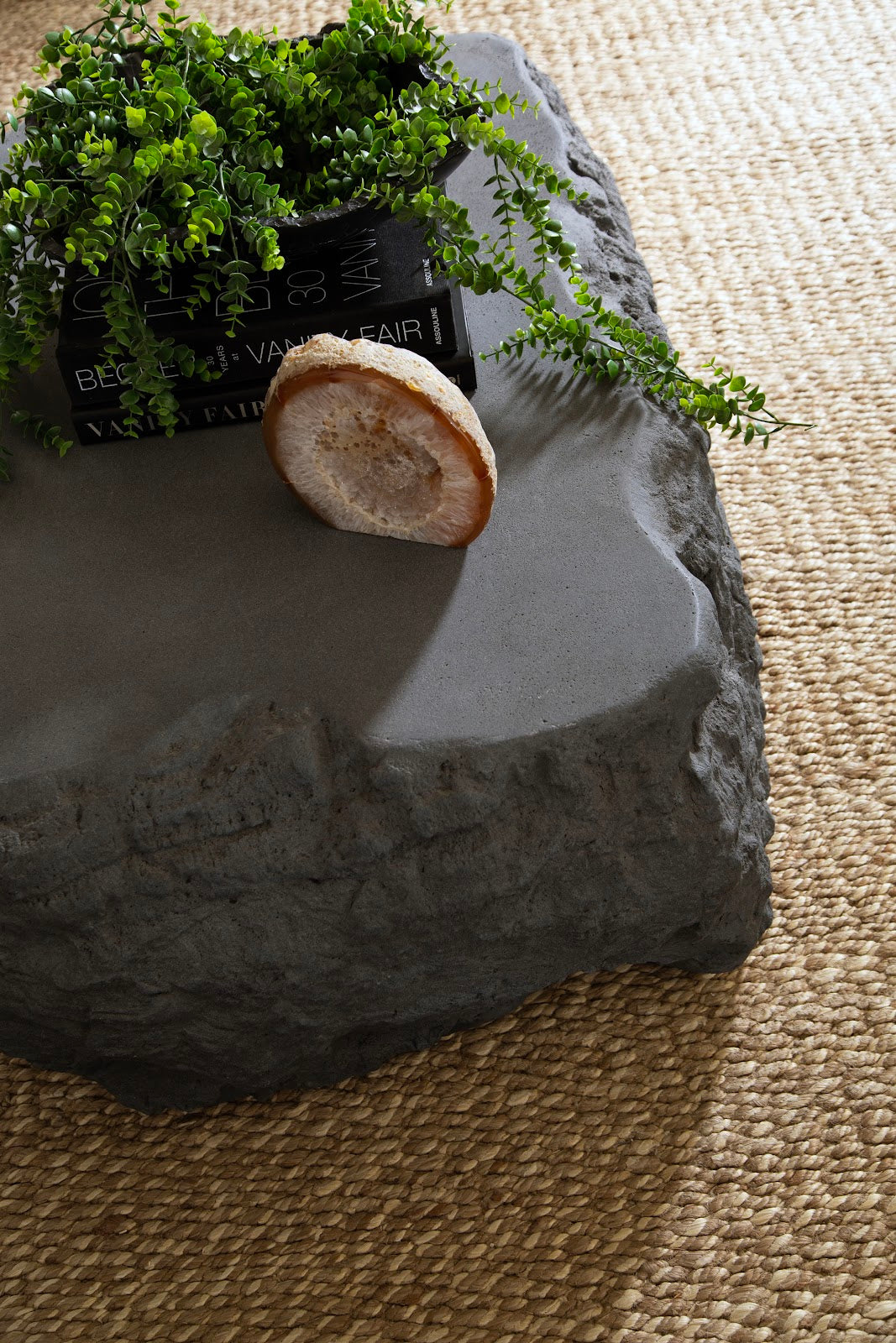 Quarry Coffee Table in Charcoal Stone – 48" Resin Design