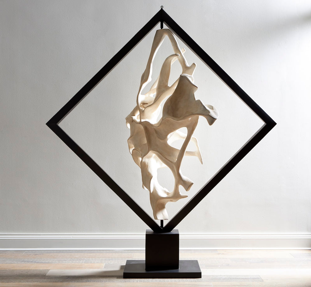 Cast Revolving Diamond Sculpture – Faux Bleached Resin Art