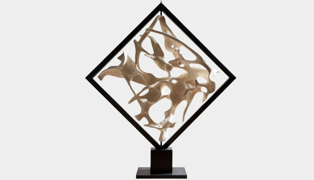 Cast Revolving Diamond Sculpture – Faux Bleached Resin Art