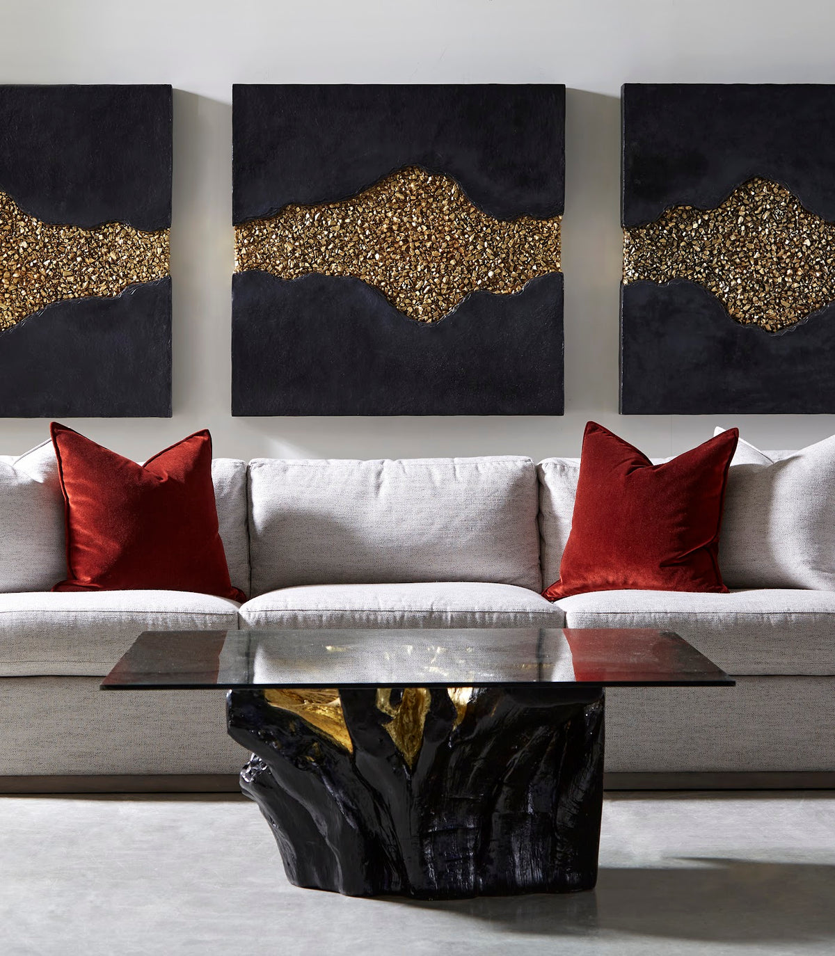 Noir Cast Root Coffee Table in Black & Gold Leaf