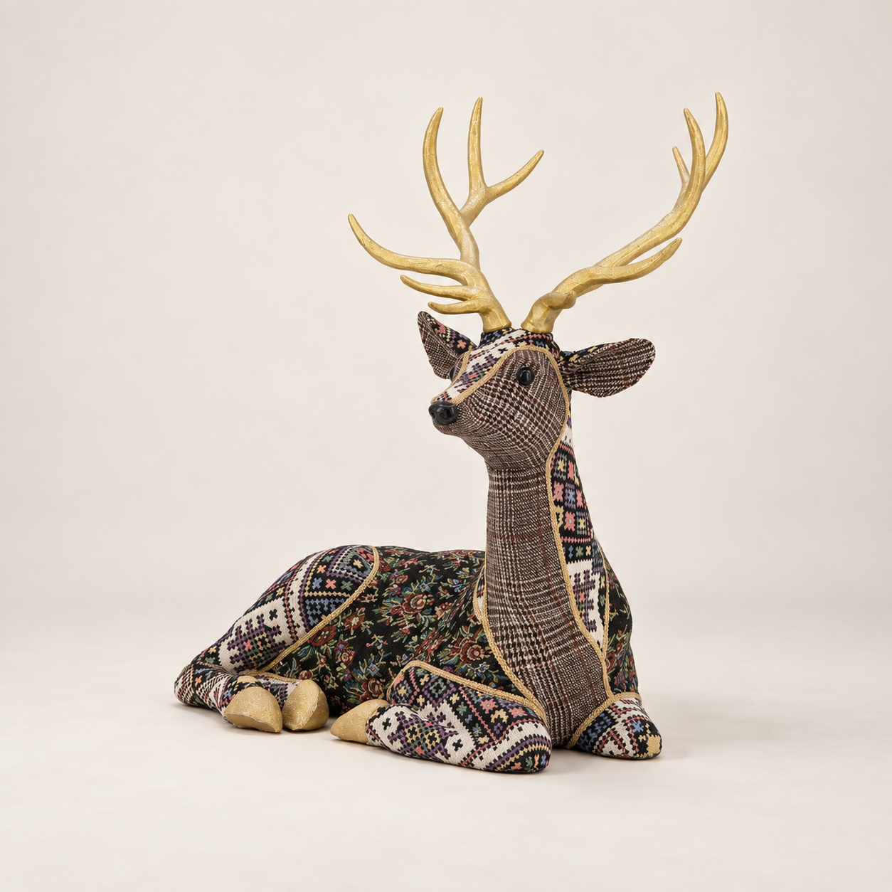 Spirit Sitting Patchwork Deer in Floral Fawn