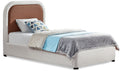Bridgette Brown Two Tone Vegan Leather And Linen Textured Fabric Upholstered Twin Bed