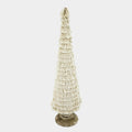 Fringed Cone with Wooden Base – 21.5" Tall Holiday Decor