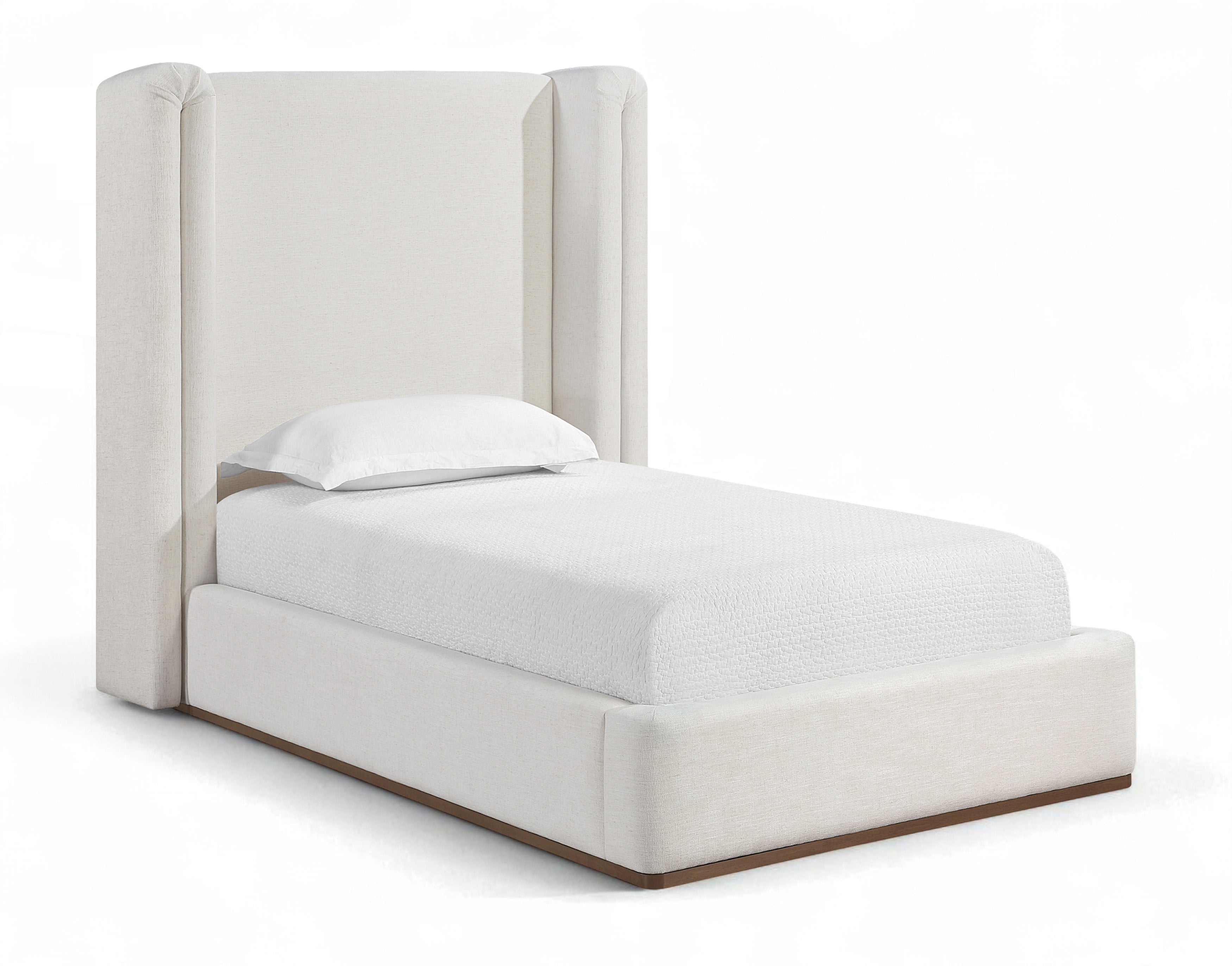 Saskia Cream Linen Textured Fabric Upholstered Twin Bed