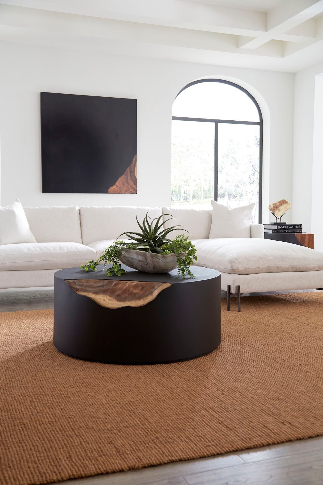 Natural Chamcha Wood & Iron Coffee Table – 36″ Round