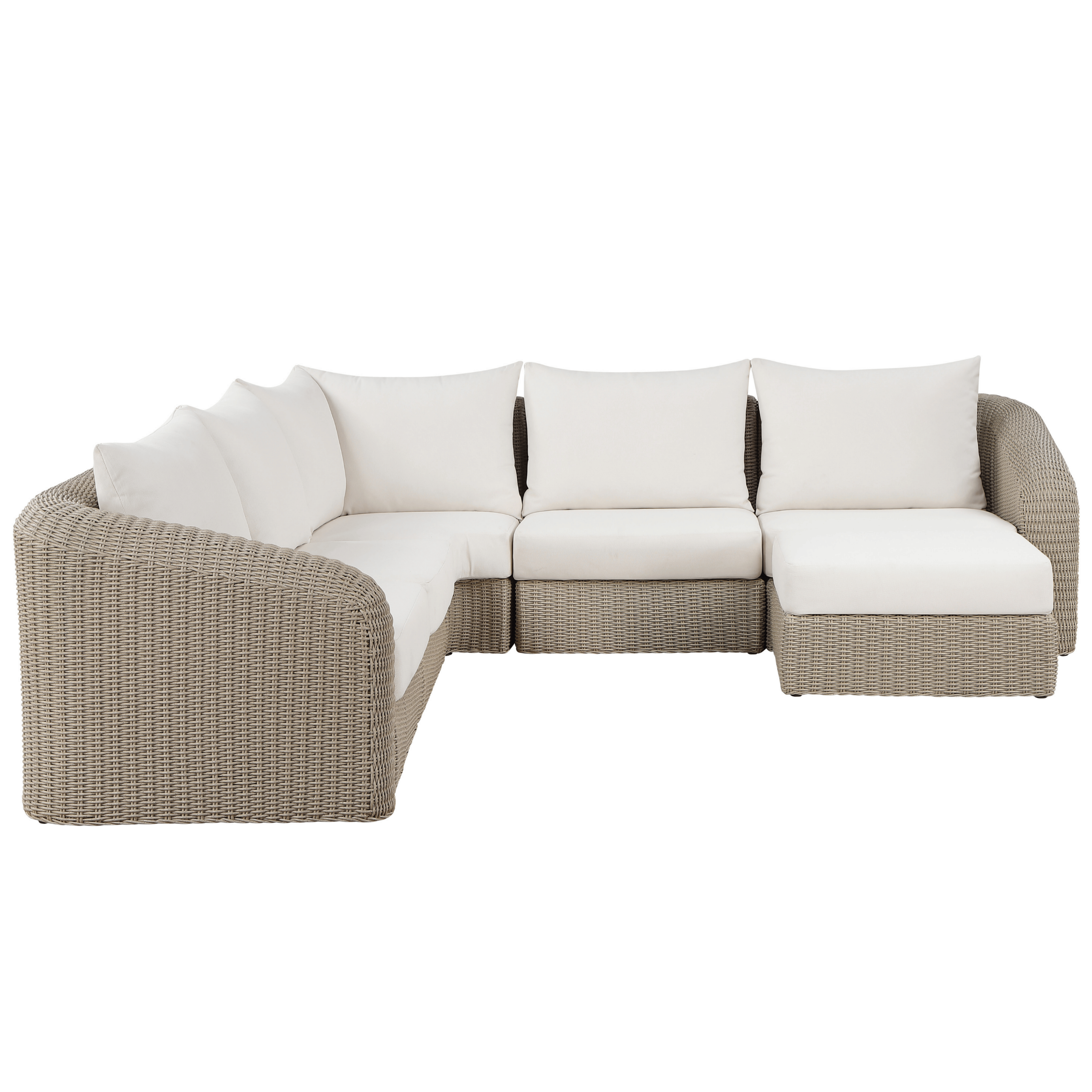 Roseline 123.25" Cream Olefin Water Resistant Fabric And Wicker 6pc. Outdoor Patio Modular Sectional