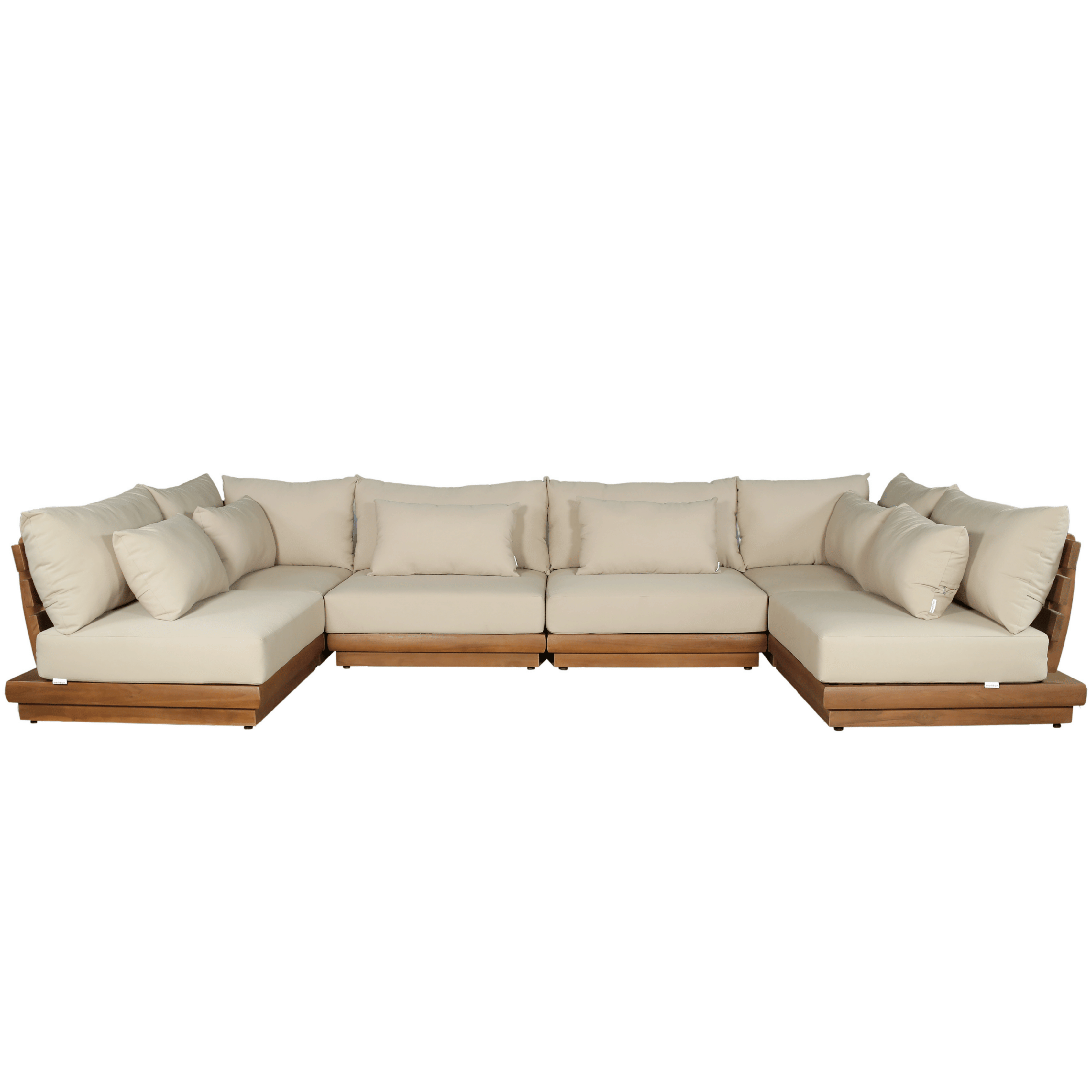 Magdalena 150" Tan Water Resistant Fabric Upholstered 6pc. Outdoor Patio Modular Sectional