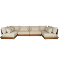 Magdalena 150" Tan Water Resistant Fabric Upholstered 6pc. Outdoor Patio Modular Sectional