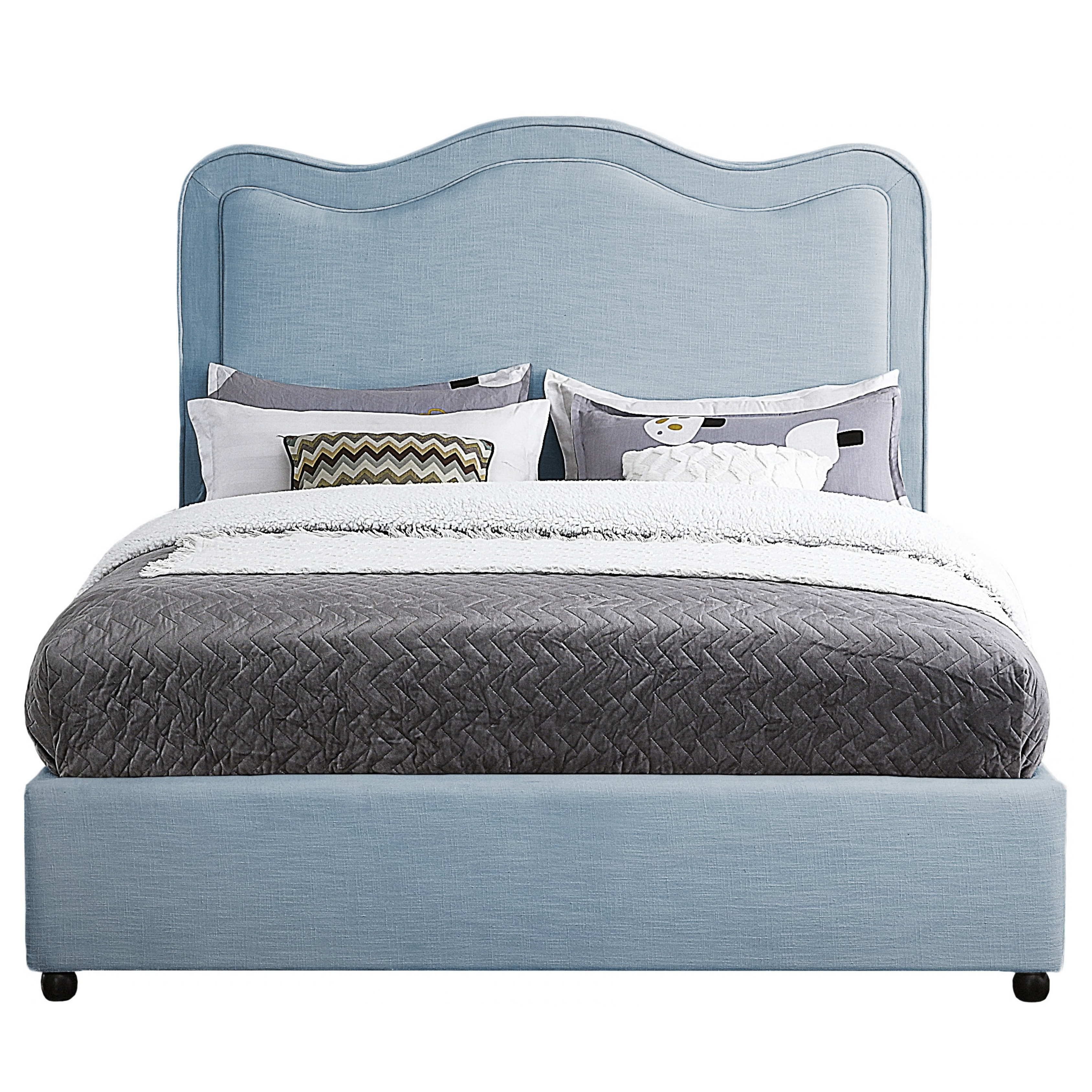 Fantine Light Blue Linen Textured Fabric Upholstered Queen Bed