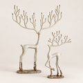 Set of 2 White Cast Aluminum Deer Sculptures