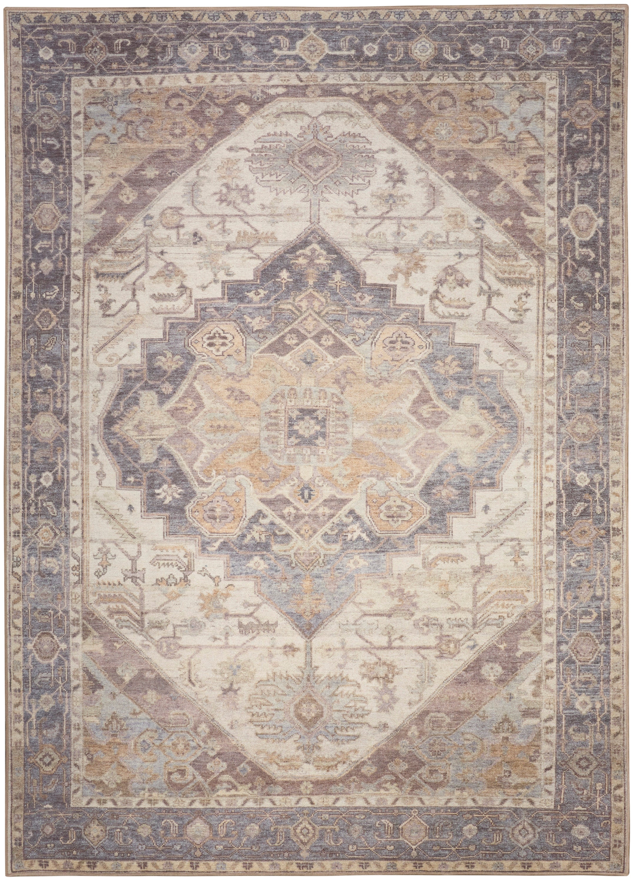 Vintage Washables Ivory Purple Vintage Polyester Area Rug - 4' x 6'