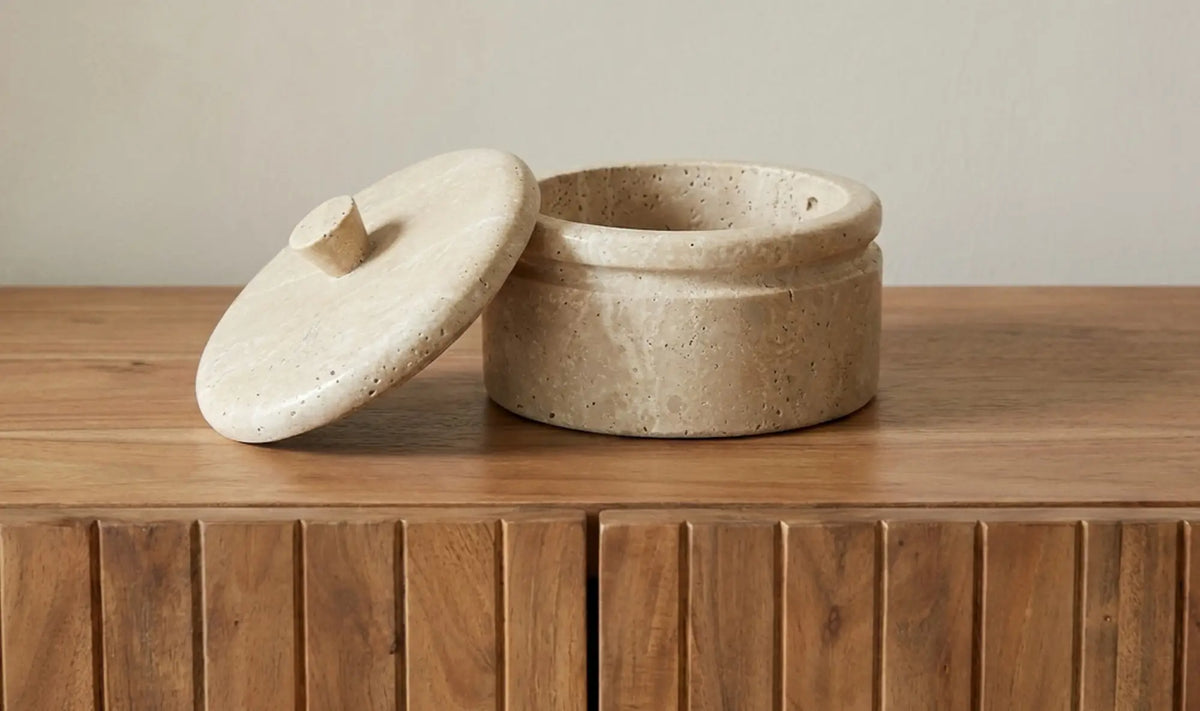 Valencia Round Travertine Box