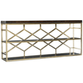 Melange Giles Console Table–Golden Madrone Burl, Metal Base