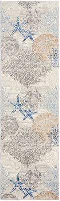 Seaside Ivory Grey Blue Coastal, Nautical & Beach Polypropylene Area Rug