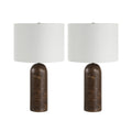 Dorato 24.75" Tall Dark Brown Faux Travertine Table Lamp with Drum Linen Shade (Set of 2)